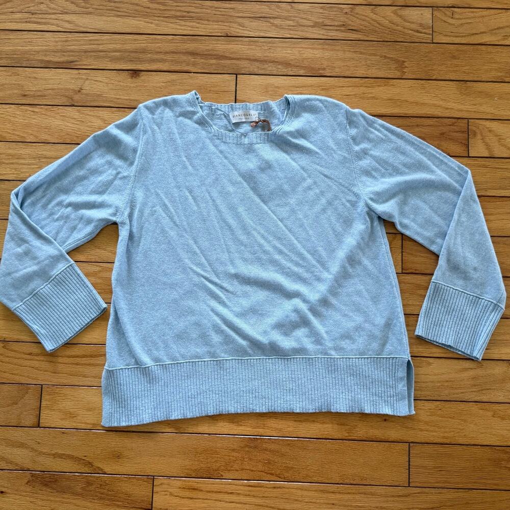 Bianco & Blu Women's Light Blue Cashmere, Silk & Wool Blend Crewneck Sweater XL